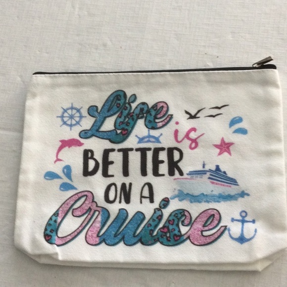 White Canvas Pouch with Cruise Theme NWOT - Picture 1 of 4